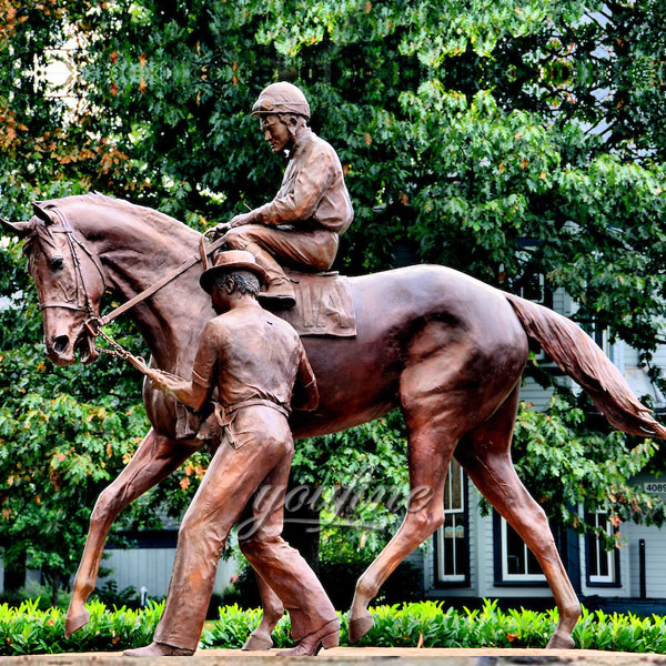 bronze horse and jockey statue brass black horse sculpture
