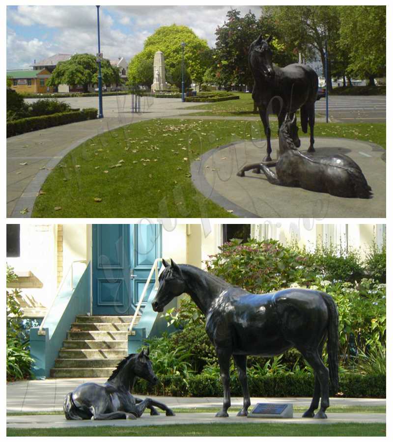 Bronze Mare with Foal Sculpture