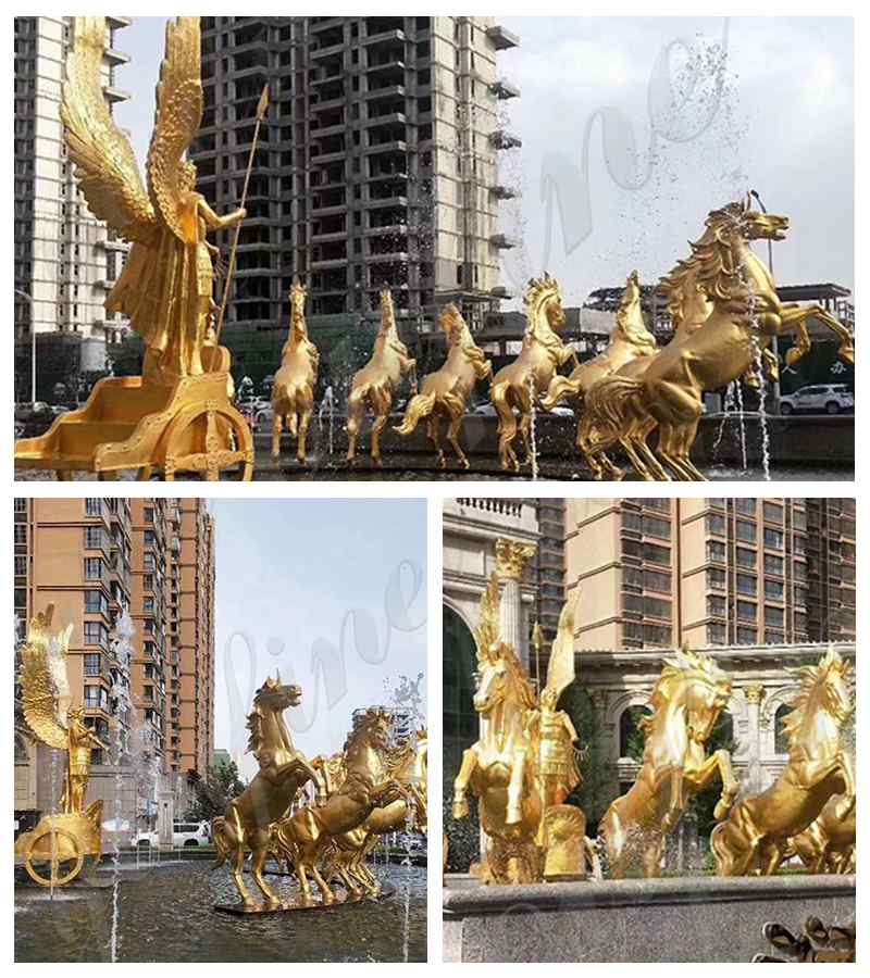 Large Ancient Bronze Chariot and Horses Sculptures