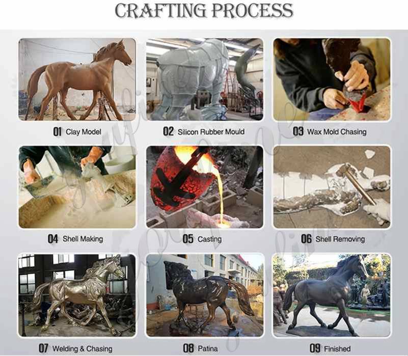 process of Large Bronze Racing Horse Statue