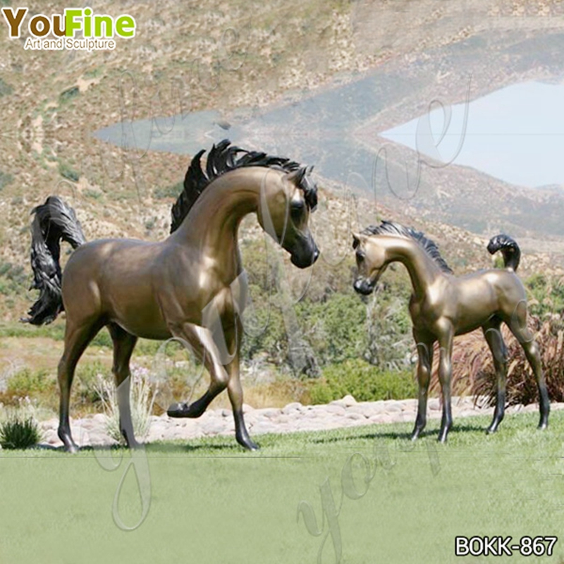 Life Size Bronze Arabian Horse Mare and Foal Statue Outdoor Decoration
