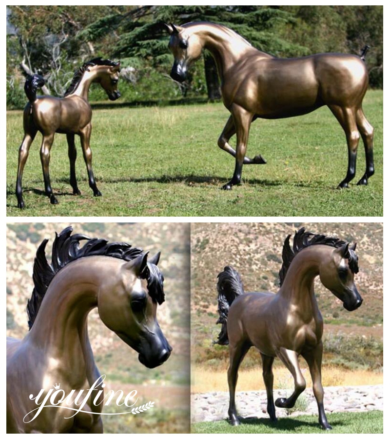 Life Size Bronze Arabian Horse Mare and Foal Statue for Decoration
