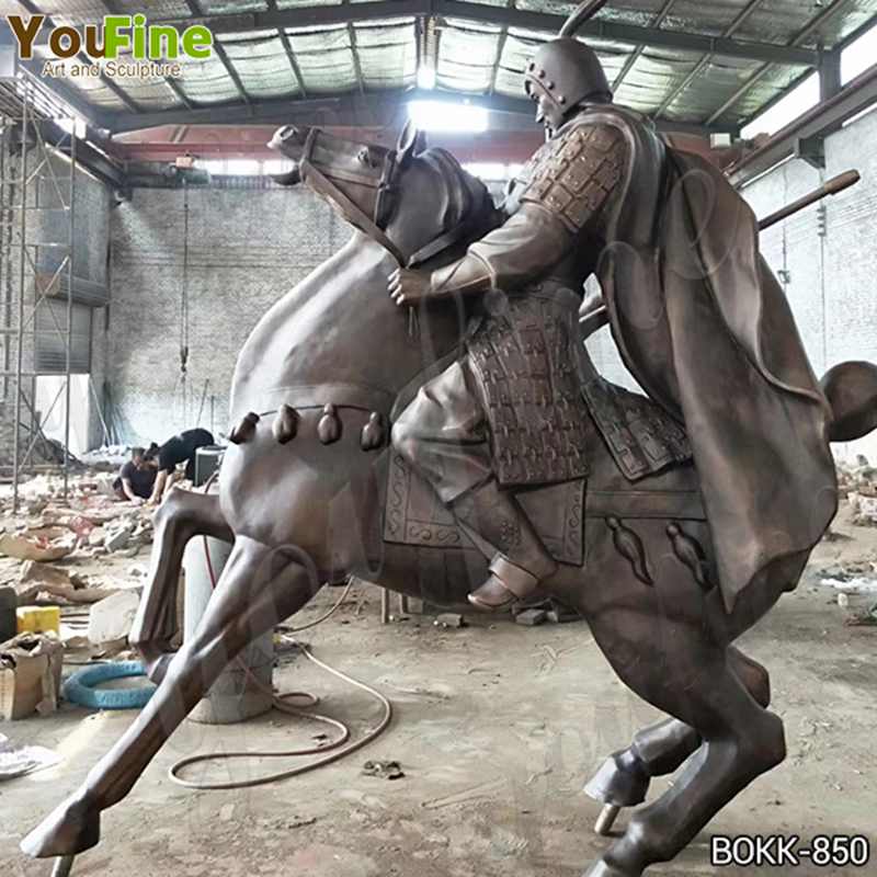Large Bronze Warrior and Horse Sculpture -youfine art