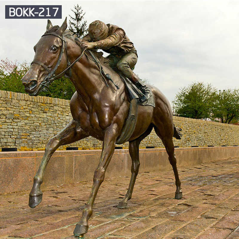 Casting Bronze Racing Horse with Jockey Life-size Animal Statue Factory Supplier BOKK-217